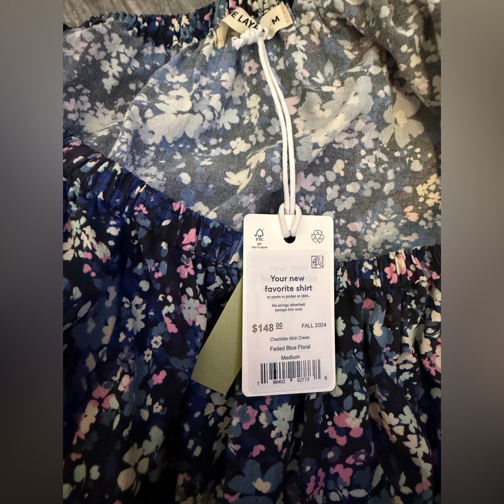 NWT Marine Layer Charlotte Midi Dress Faded Blue Floral - Picture 3 of 4